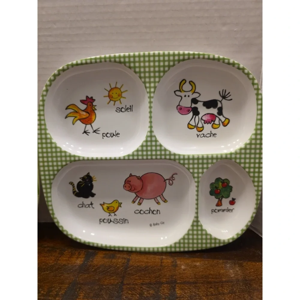 Williams Sonoma Baby Cie Melamine Divided Toddler Plates 2 Farm Animals Veggies